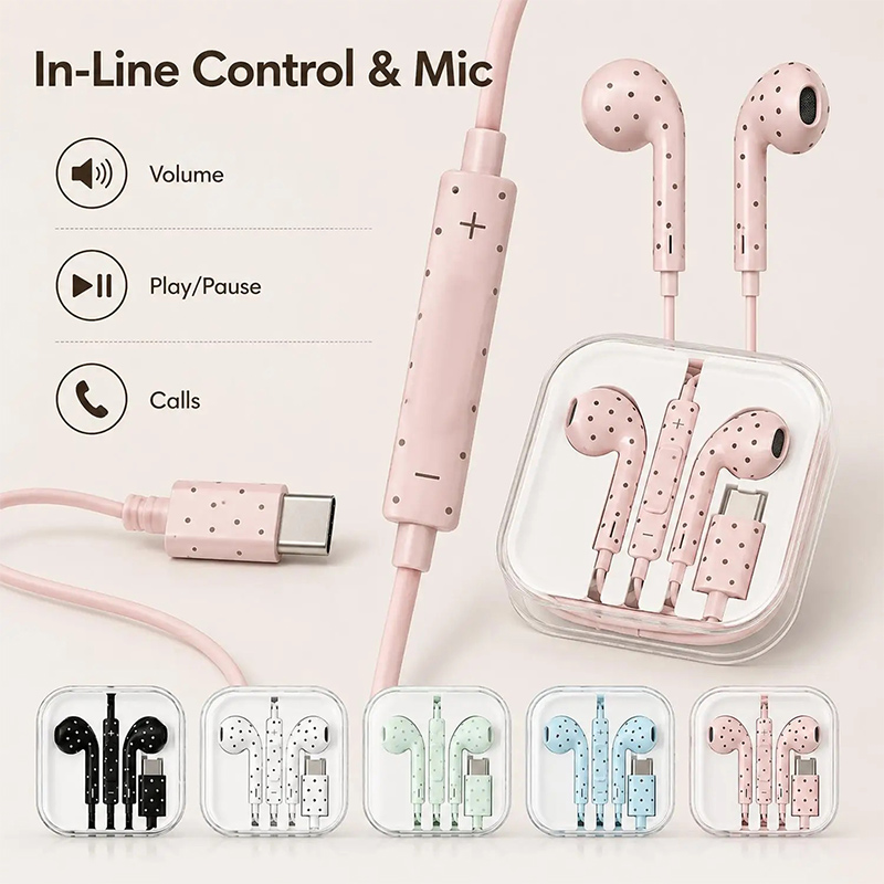 Cute Polka Dot Type‑c Wired Ea - Wired Earphone Mic recension och pris